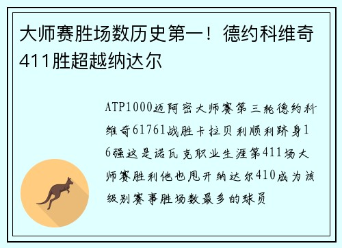 大师赛胜场数历史第一！德约科维奇411胜超越纳达尔